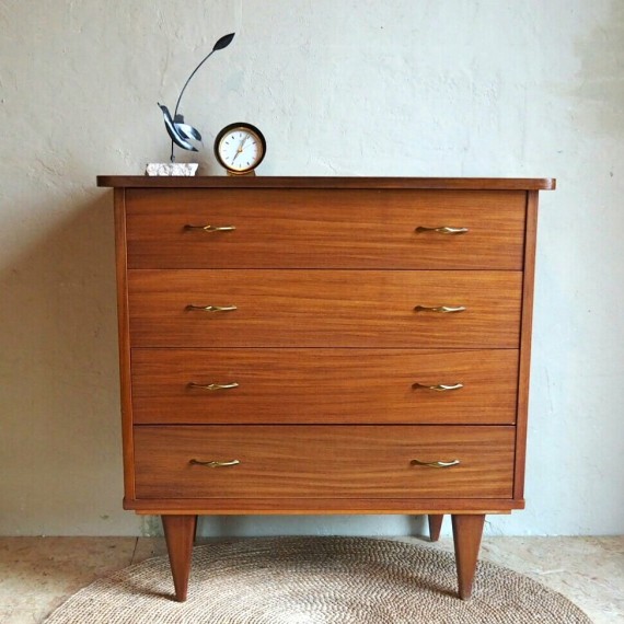 Vintage teak Ladenkast brass greepjes 70x39x70cm -Sold