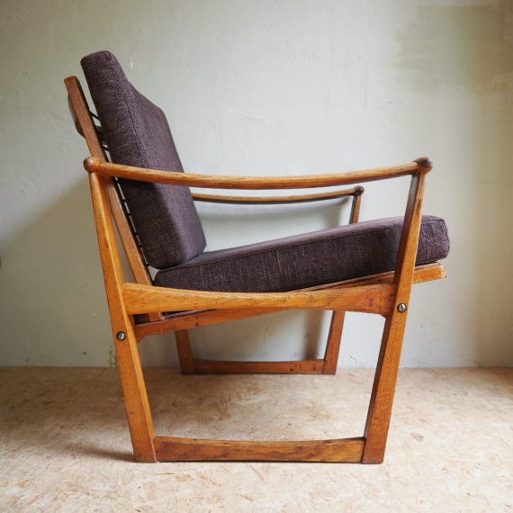 60's Deense Spade chair - Fauteuil van M. Nissen, Pastoe - eiken - goede staat, de bruine bekleding en kussens ook - sold