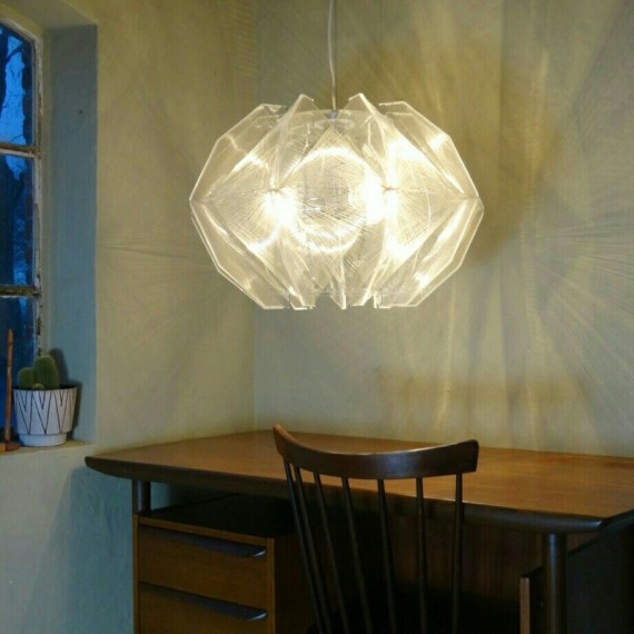 Grote (diameter 65cm) Hanglamp Paul Secon, Sompex. Nylondraad Perspex. - Sold