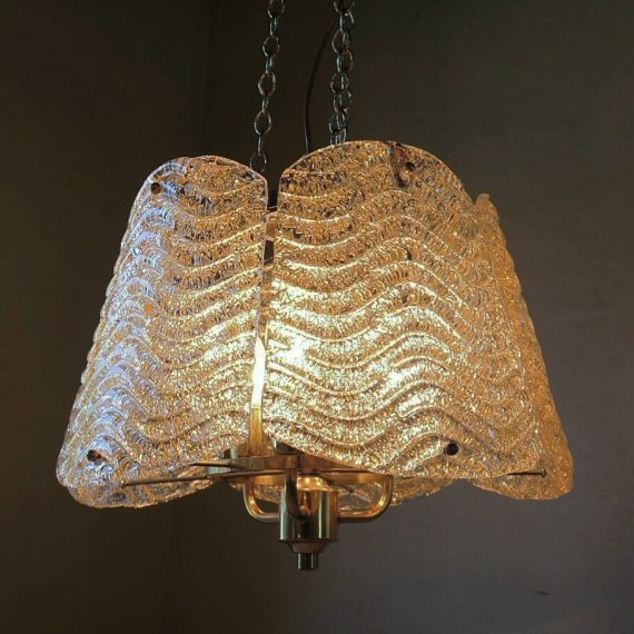 Orrefors Lamp zwaar glas en messing - Zweeds design ø44cm H30cm Totale H140cm - sold