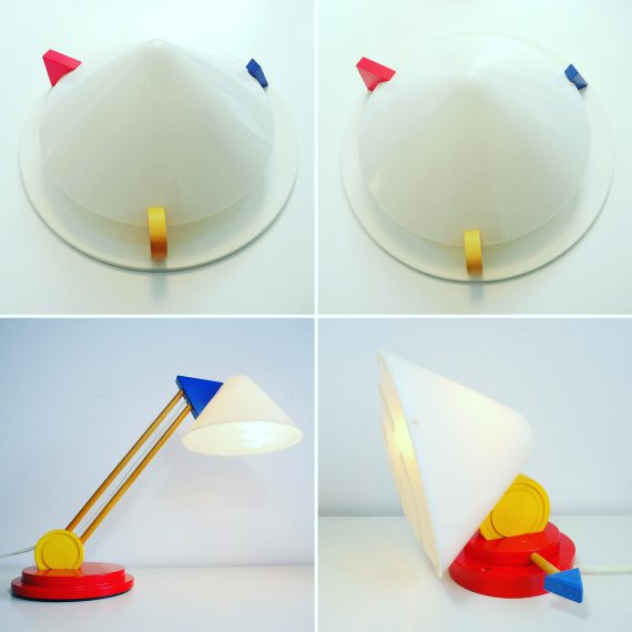 Postmodern design jaren 80 Ikea; Set lampen - 2 stuks grote plafondlamp / wandlamp, een tafellamp en een wandlamp - Memphis style - Sold