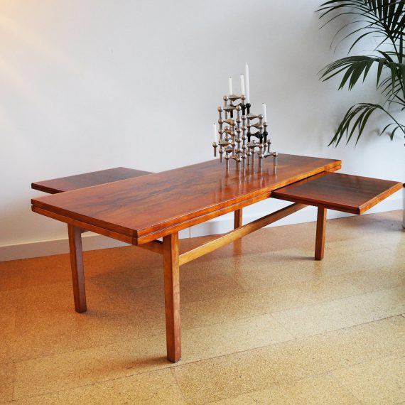 60's Palissander Salontafel met twee extra uitschuifbare tafelbladen - 135x52cmH47cm - Rosewood Coffee Table - sold