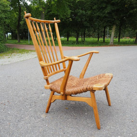 50's Fauteuil Gelderland, de Ster - in goede vintage staat, wat slijtage aan de lak van de armleuningen, het riet is goed - sold