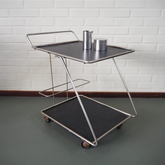 Vintage design metalen Serveerwagen / Trolley - Pilastro / Mategot style - 52x37cm H49cm - €195