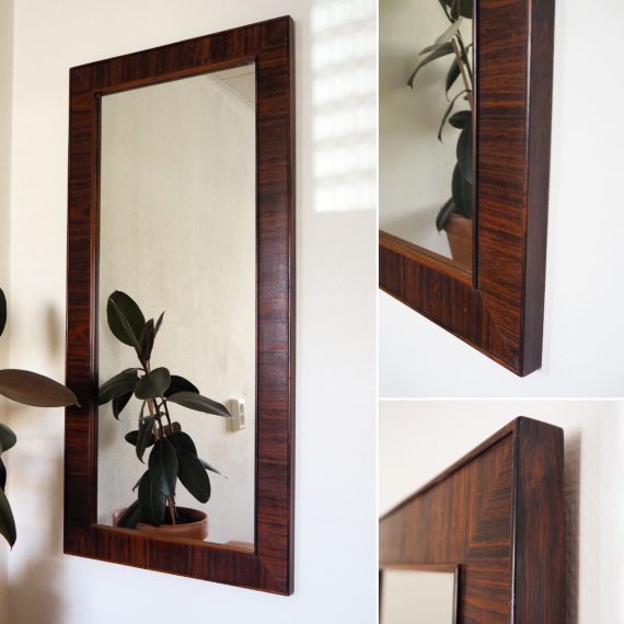 Grote Wandspiegel / Passpiegel Deens design jr. 60 / 70 - Prachtig palissander hout, afwerking van hoge kwaliteit, de spiegel is ook perfect - 101x48 cm - Danish Mid Century design Rosewood Mirror - sold