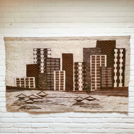 Vintage 70's wollen Wandkleed - Skyline City - 148x90 cm - netjes en in zeer goede staat - € 380