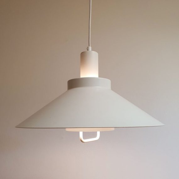Vintage Deens design Hanglamp in wit metaal - Ø41cm - in prima staat en voorzien van een nieuw snoer - € 185