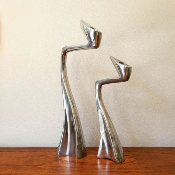 Set SWAN Kandelaren, Matthew Hilton jaren 80 - Vintage Candle Sticks - H33 en 25 cm - Setprijs € 195