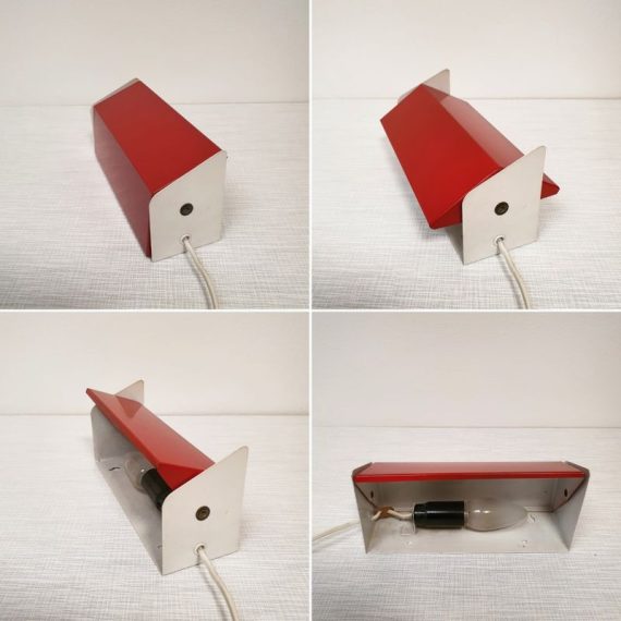 Vintage verstelbare Wandlamp Bedlamp in wit met rood metaal - Anvia of Hiemstra wellicht - 21x7x10cm - in goede staat met nieuwe aardlekpassende stekker - € 75