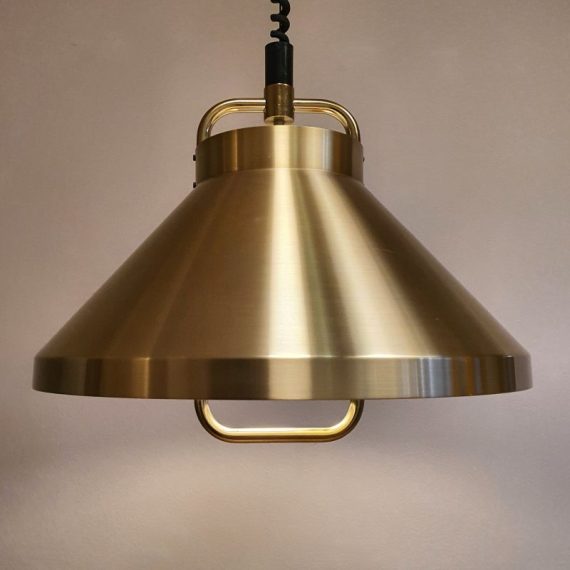 Deens design Vintage Fog & Mørup hanglamp TAROK in Messing, met trekpendel - Ø41cm, hoogte in totaal maximaal 130 cm - in zeer goede staat, langs de rand op 1 plek een paar zeer kleine krasjes - € 95