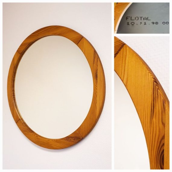 Grote vintage blank houten (grenen) Spiegel rond, Ø 60 cm - € 95