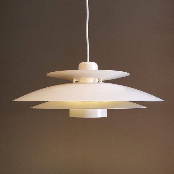 Vintage Deense Schalenlamp - HORN Belysning type 760 - in goede vintage staat met nieuw snoer van ongeveer 150cm - off white, Ø 45cm - € 245