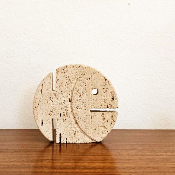 Travertijn Marmeren Sculptuur van een Vis / Piranha van Fratelli Mannelli, Italiaans design jaren 70 - 11x10cm - € 165