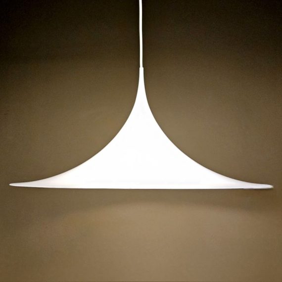 Hanglamp 'Semi' by Bonderup&Thorup voor Fog&Mørup, Denmark jaren 60 - H30cm Ø60cm - Wit metaal, in goede vintage staat - Vintage Deens design - € 395