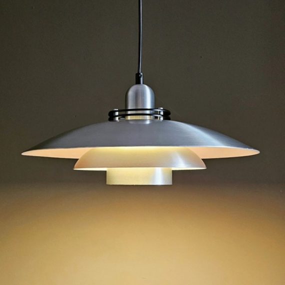 Jeka Hanglamp type Thea, in grijs metaal - Ø 35cm - in zeer goede vintage staat - € 165