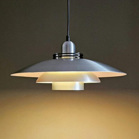 Jeka Hanglamp type Thea, in grijs metaal - Ø 35cm - in zeer goede vintage staat - € 230