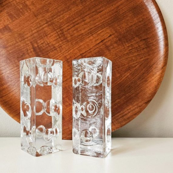 Set glazen Kandelaren van Pukeberg Sweden by Uno Westerberg - 15x5x5cm, geschikt voor een standaard kaars - in zeer goede staat - sold