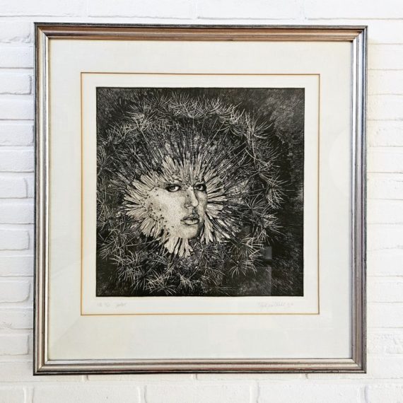 Ets 'Portret' (nr. 16 uit 25) van Birgitt van Bracht 1976 - in originele lijst in passe-partout achter glas - 69x66cm - sold