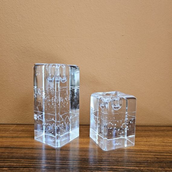 Kristalglazen Kandelaren 'Arkipelago' Timo Sarpaneva, Iittala, Finland - Ø6cm, H13,5cm en 8,5cm - Setprijs € 95